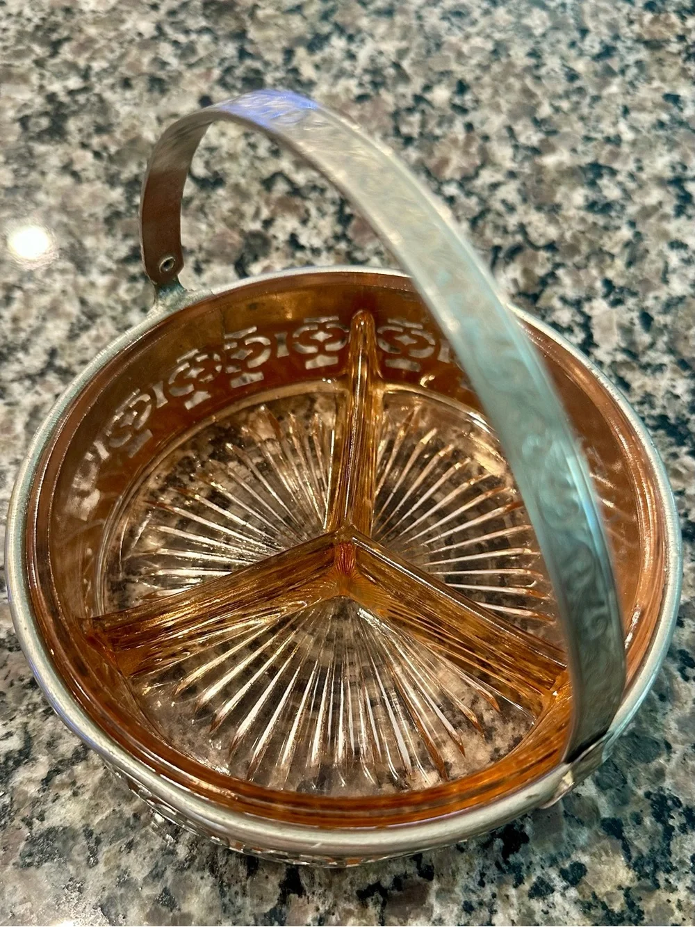 Vintage 1930s Pink Depression Glass 3-Divided Relish Dish
